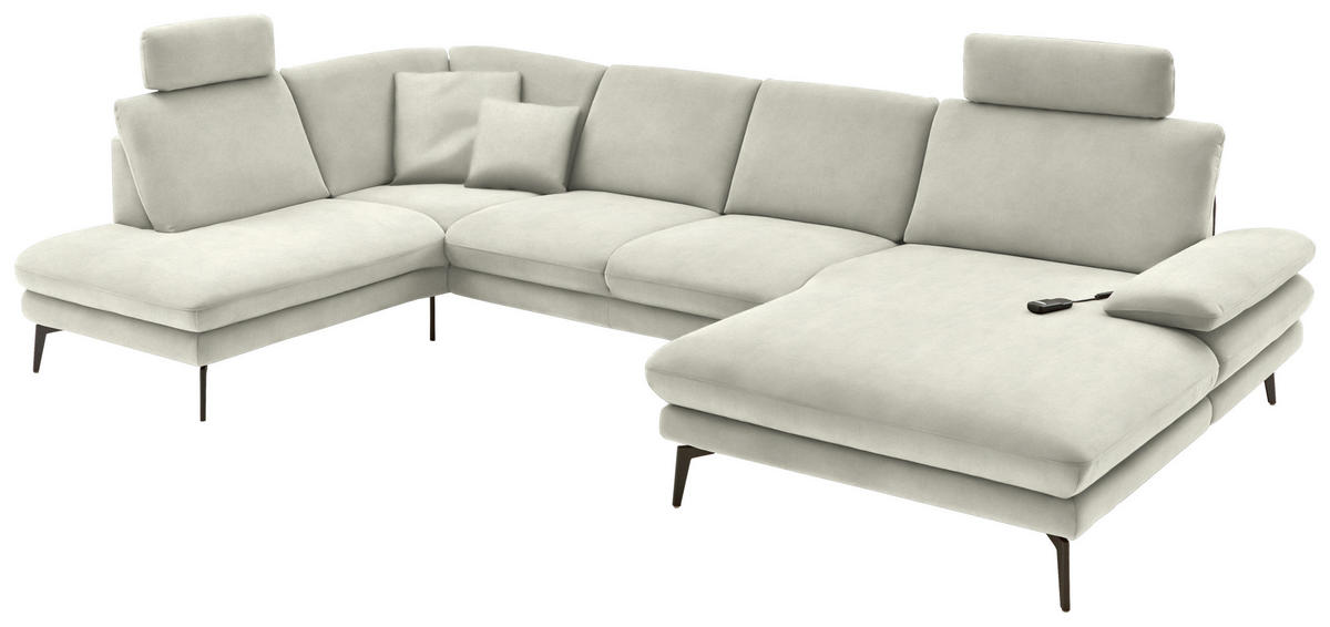 WOHNLANDSCHAFT in Velours Ecru  - Ecru/Schwarz, Design, Textil/Metall (208/344/180cm) - Dieter Knoll