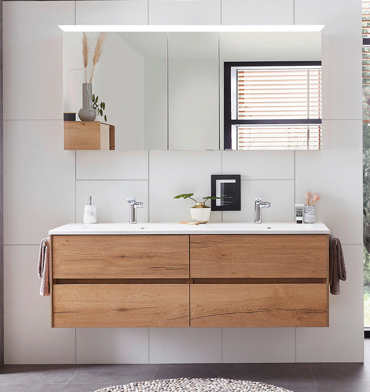 WASCHTISCHKOMBI 153 cm  - Eiche dunkel/Weiß, Design, Holzwerkstoff/Stein (153cm) - Sadena