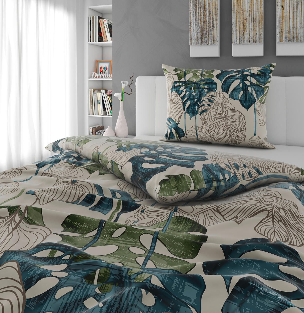 BETTWÄSCHESET CUBY Satin 160/210 cm  65 cm/100 cm  - Petrol, Konventionell, Textil (160/210cm) - Novel