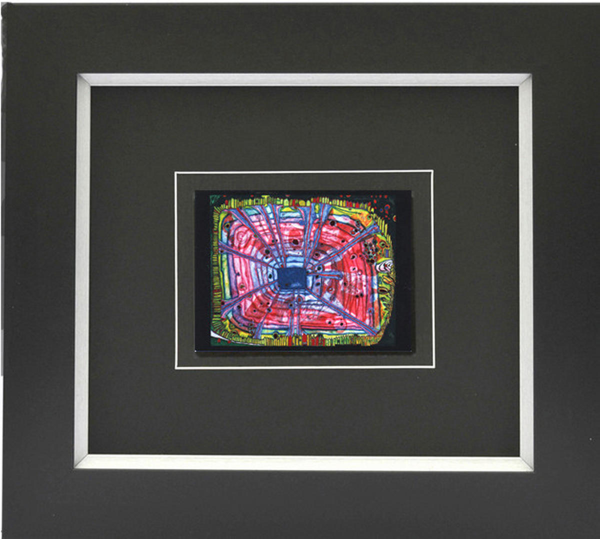 KUNSTDRUCK Hundertwasser Abstraktes, Architektur BLUTREGEN TROPFT IN JAPANISCH.  - Multicolor/Schwarz, Basics, Holzwerkstoff (38,5/43cm)