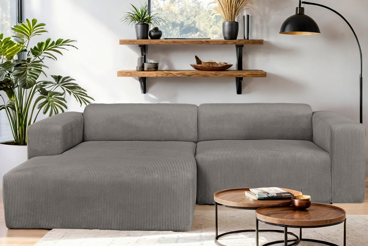 ECKSOFA BASMA in Cord Mokka  175/298 cm  - Schwarz/Mokka, Design, Kunststoff/Textil (175/298cm) - P & B