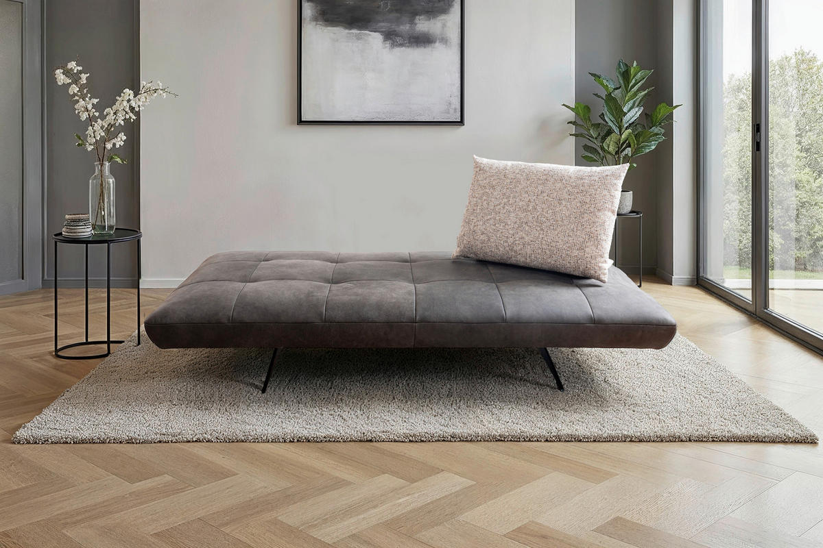 RÉCAMIERE  in Mikrofaser Braun, Cappuccino  - Schwarz/Braun, Design, Textil/Metall (210/105/115cm) - Moderano