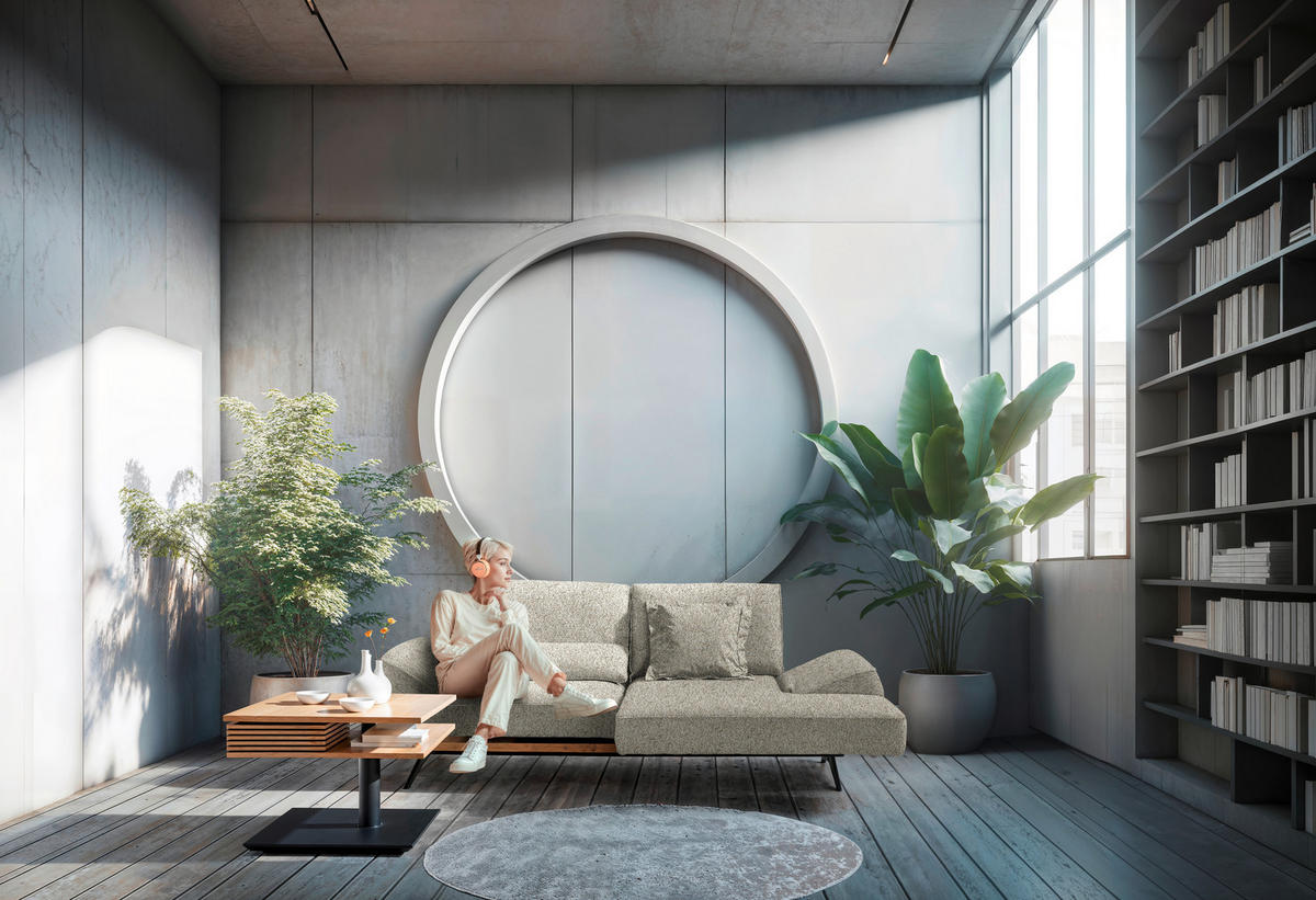 ECKSOFA Chenille Cappuccino  - Schwarz/Cappuccino, Design, Holz/Textil (240/132cm) - Koinor