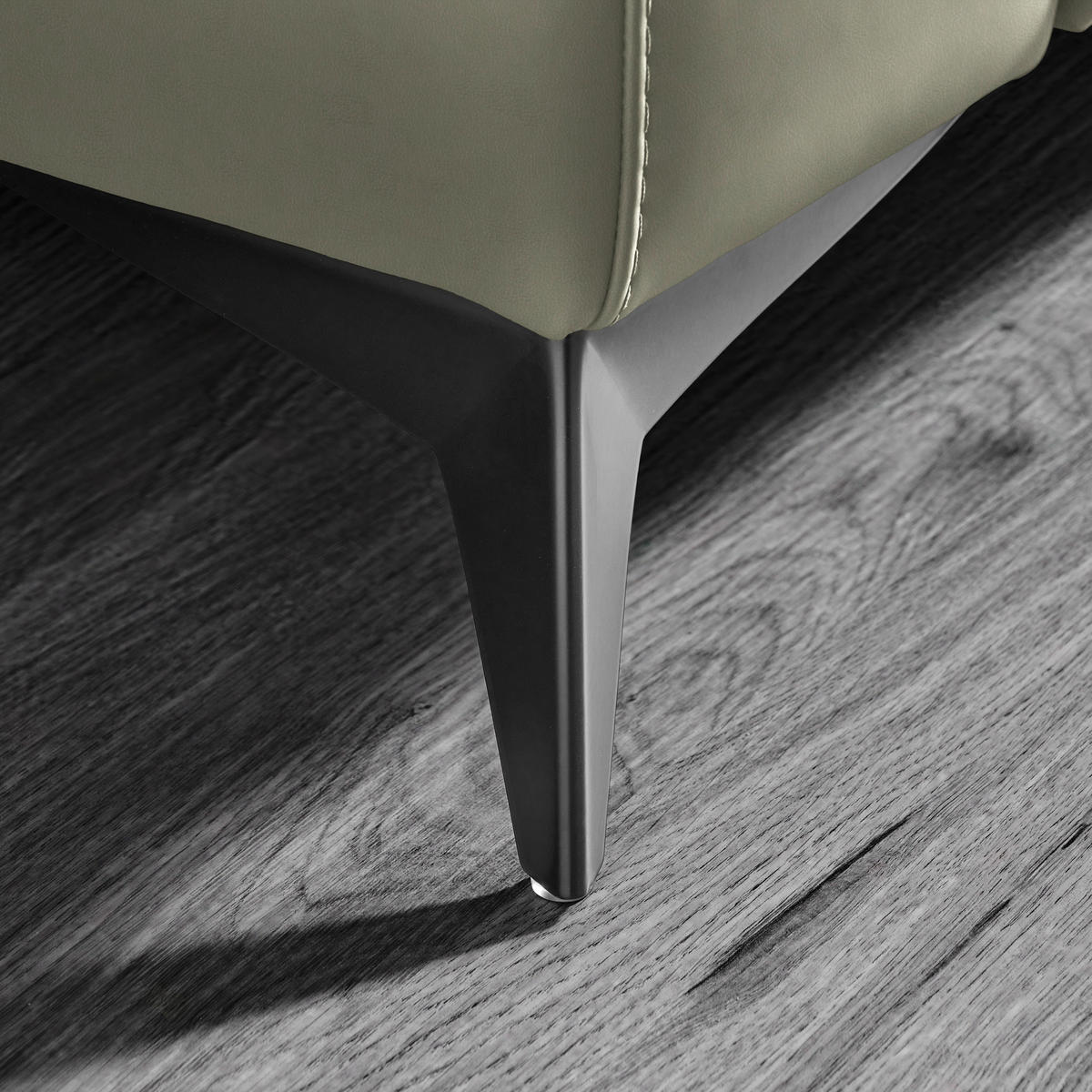 3-SITZER-SOFA Echtleder Hellgrau  - Hellgrau/Schwarz, Design, Leder/Metall (207/107/98cm) - Belluti