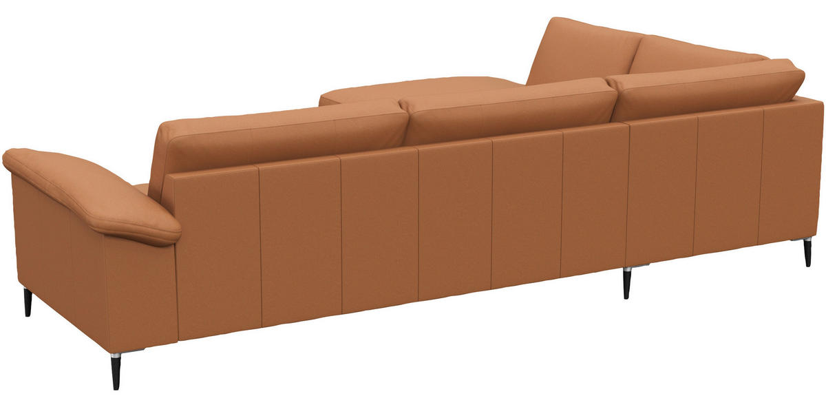 ECKSOFA Cognac Echtleder  - Cognac/Schwarz, Design, Leder/Metall (225/279cm) - Livetastic