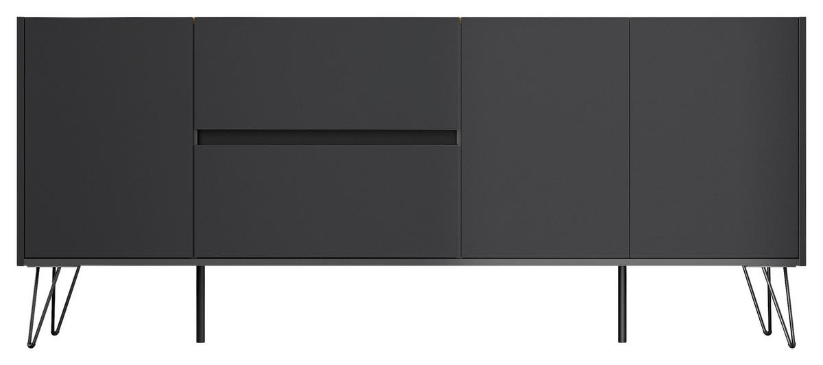 SIDEBOARD Posseik Industrial  in 177/75,8/42 cm  - Eichefarben/Graphitfarben, Design, Holzwerkstoff/Metall (177/75,8/42cm) - P & B