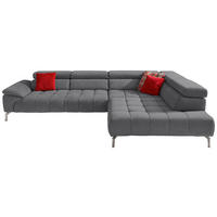 ECKSOFA Grau Chenille  - Chromfarben/Grau, Design, Textil/Metall (323/222cm) - Beldomo Style