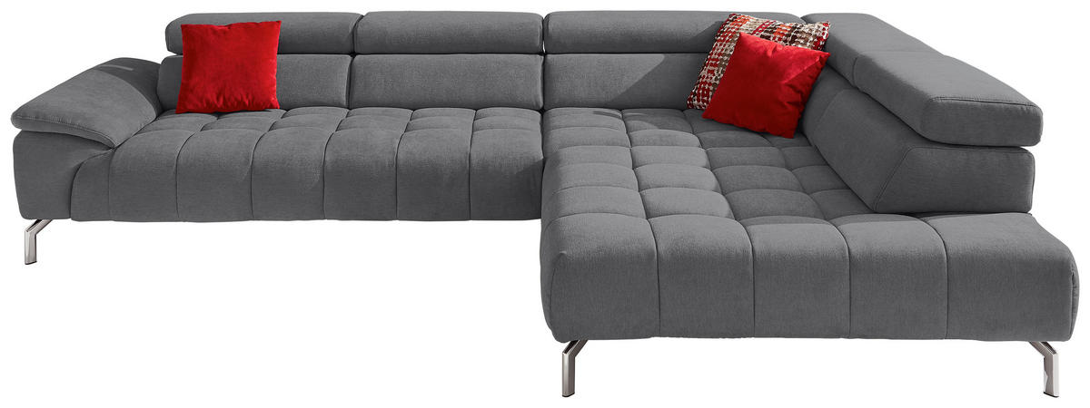 ECKSOFA Grau Chenille  - Chromfarben/Grau, Design, Textil/Metall (323/222cm) - Beldomo Style