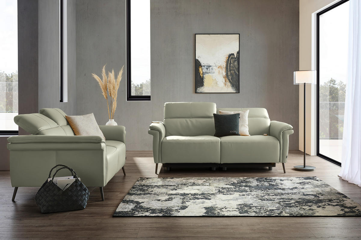 3-SITZER-SOFA Echtleder Hellgrau  - Hellgrau/Schwarz, Design, Leder/Metall (210/79/104cm) - Belluti