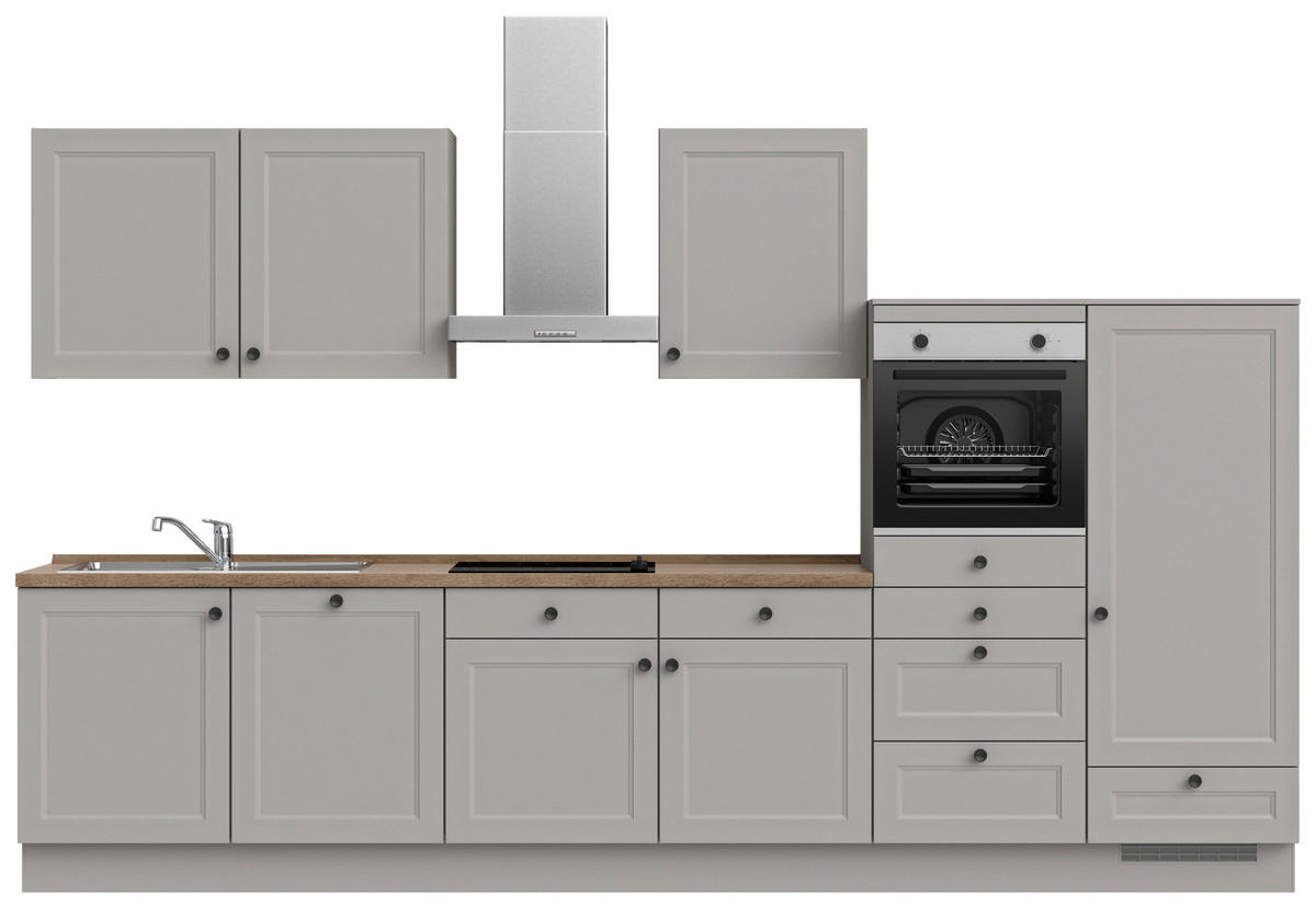 KÜCHENBLOCK 360 cm   in Grau, Eiche dunkel  - Eiche dunkel/Schwarz, MODERN, Holzwerkstoff/Metall (360cm) - Nobilia