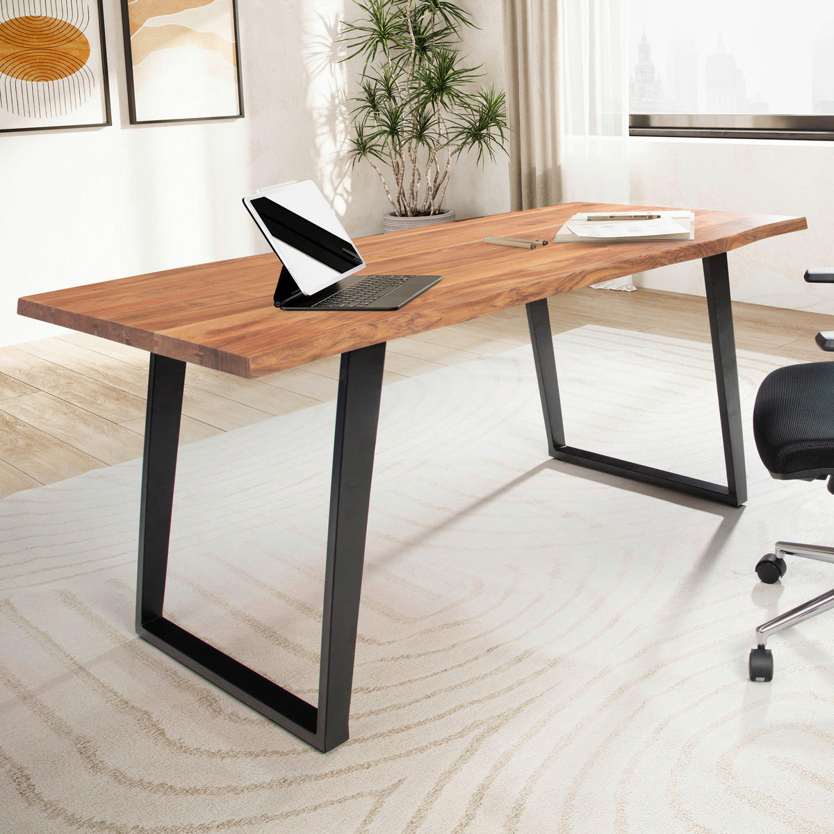 SCHREIBTISCH 120/60/76 cm  in Akaziefarben  - Schwarz/Akaziefarben, Modern, Holz/Metall (120/60/76cm) - MID.YOU