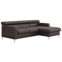 ECKSOFA Graubraun Echtleder Bettkasten, Schlaffunktion, Kopfteilverstellung, Kopfstütze  - Chromfarben/Graubraun, Design, Leder/Metall (227/168cm) - Livetastic