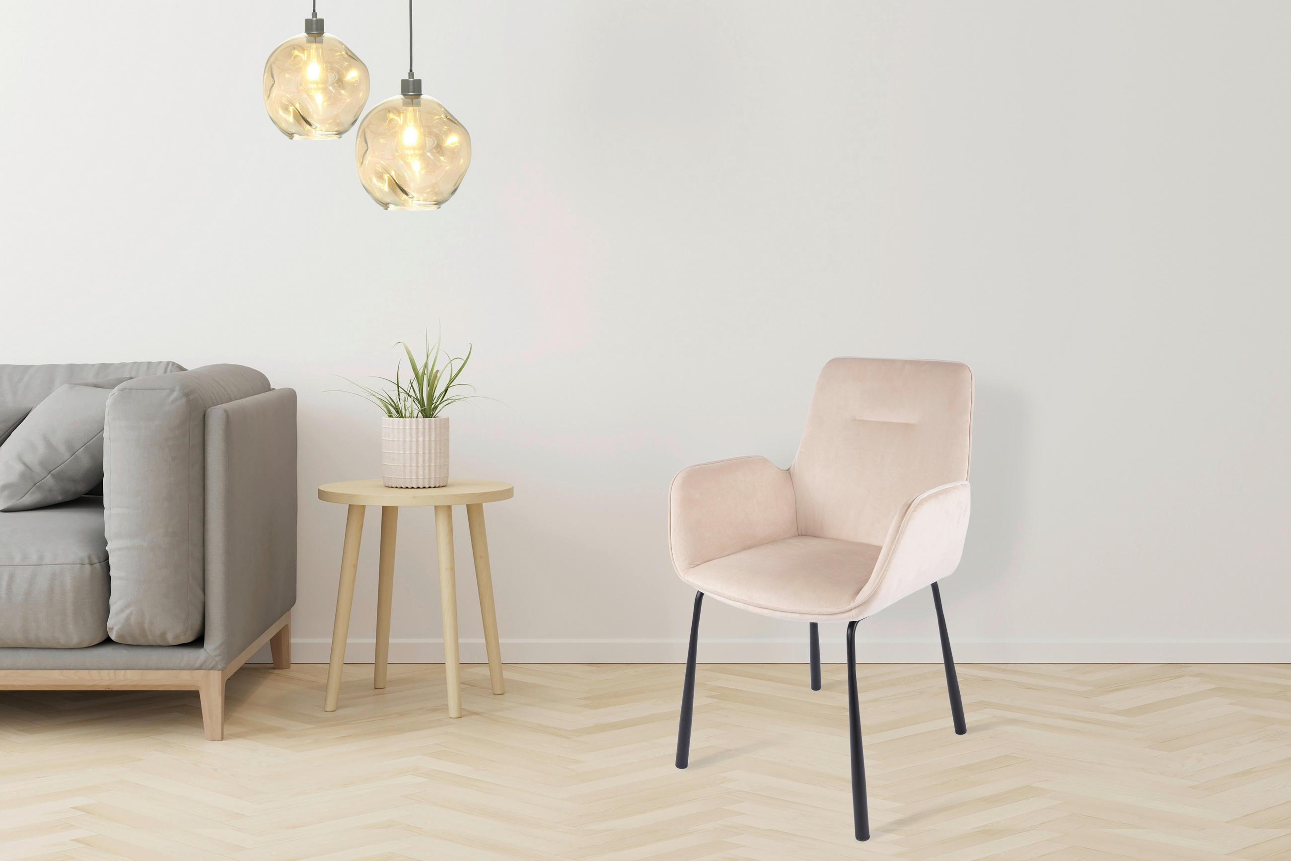 ARMLEHNSTUHL  in Samt  - Creme/Schwarz, MODERN, Textil/Metall (57/87/58,5cm) - Kayoom