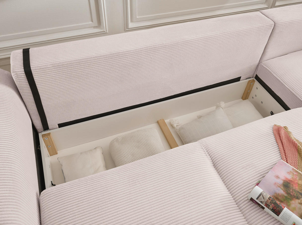 ECKSOFA in Cord Rosa  - Schwarz/Rosa, KONVENTIONELL, Kunststoff/Textil (318/197cm) - MID.YOU