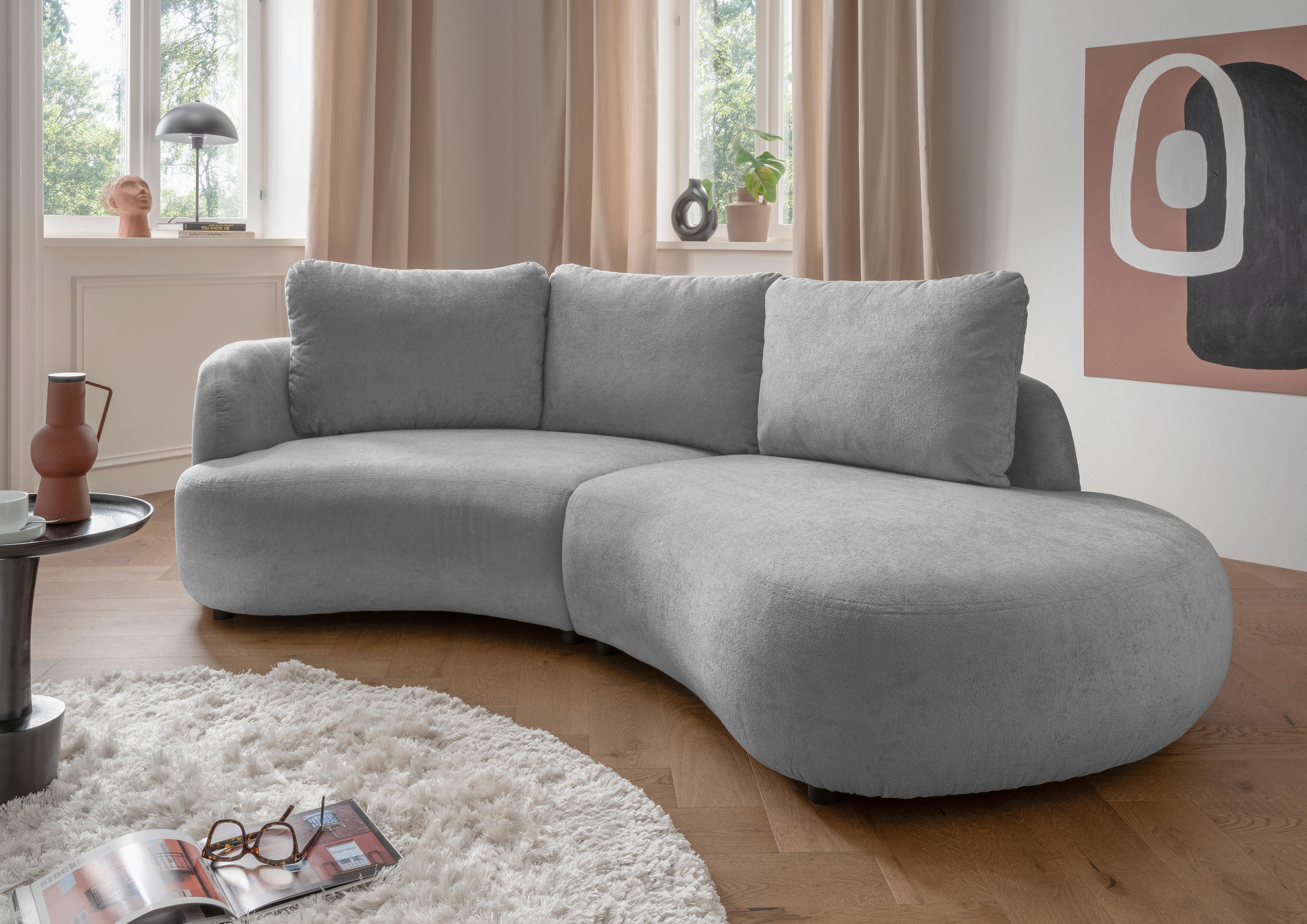 ECKSOFA in Mikrofaser Silberfarben  - Silberfarben/Schwarz, Modern, Kunststoff/Textil (139/250cm) - Livetastic