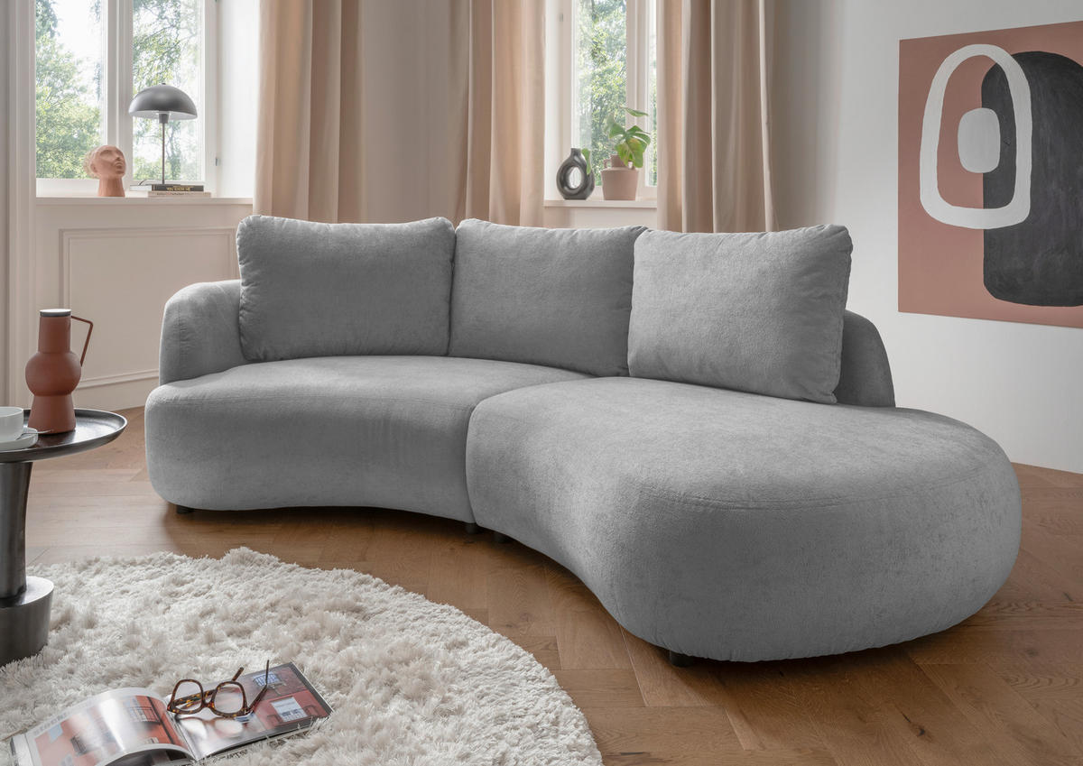 ECKSOFA in Mikrofaser Silberfarben  - Silberfarben/Schwarz, Modern, Kunststoff/Textil (139/250cm) - Livetastic
