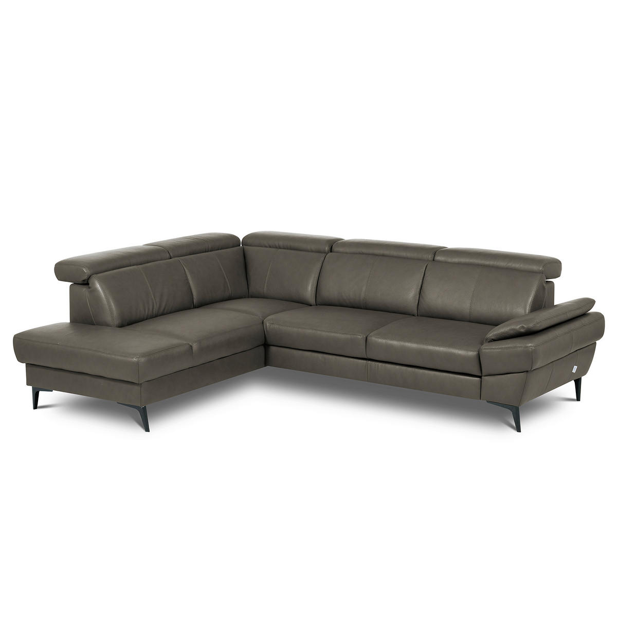 ECKSOFA  in Lederlook Echtleder Schlammfarben  - Schlammfarben/Schwarz, Design, Leder/Textil (211/264cm) - Livetastic
