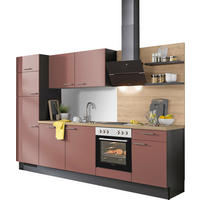 KÜCHENBLOCK 290 cm   in Graphitfarben, Rot, Eichefarben  - Edelstahlfarben/Eichefarben, Design, Holzwerkstoff/Metall (290cm) - Xora