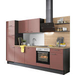KÜCHENBLOCK 290 cm   in Graphitfarben, Rot, Eichefarben  - Edelstahlfarben/Eichefarben, Design, Holzwerkstoff/Metall (290cm) - Xora