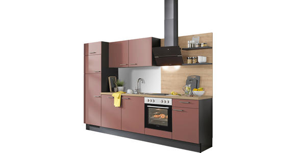 KÜCHENBLOCK 290 cm in Graphitfarben, Rot, Eichefarben - Edelstahlfarben/Eichefarben, Design, Holzwerkstoff/Metall (290cm) - Xora