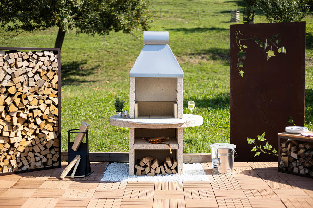 HOLZKOHLEGRILL - Weiss, Design, Stein (110/170/90cm) - Nouvel