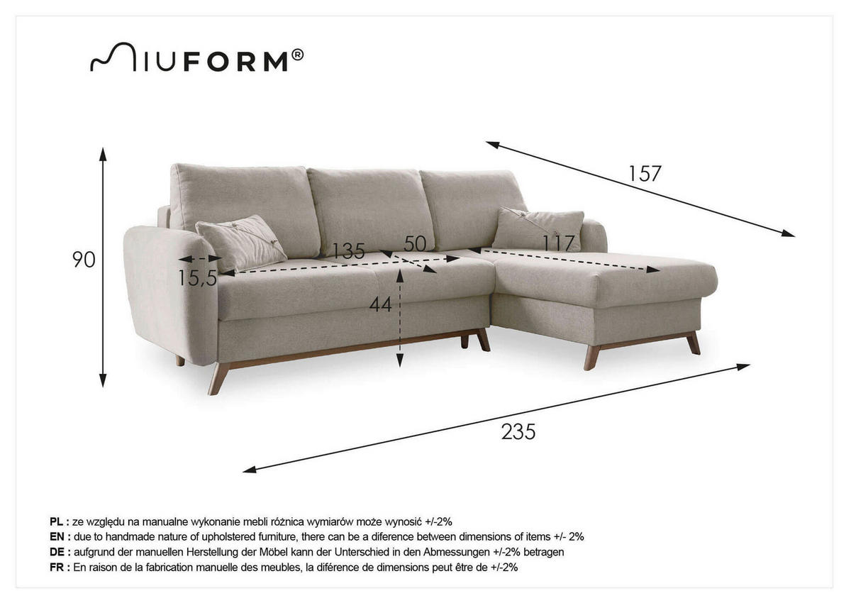 Colțar, textil, turcoaz, 235/157 cm - turcoaz/culoare natur, lemn/textil (235/157cm) - MID.YOU