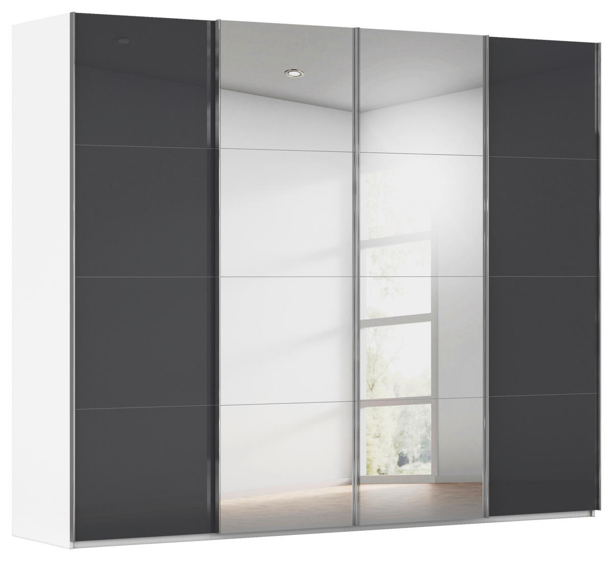 SCHWEBETÜRENSCHRANK 271/235/68 cm 4-türig Schwarz, Weiß  - Chromfarben/Schwarz, Design, Glas/Holzwerkstoff (271/235/68cm) - Novel
