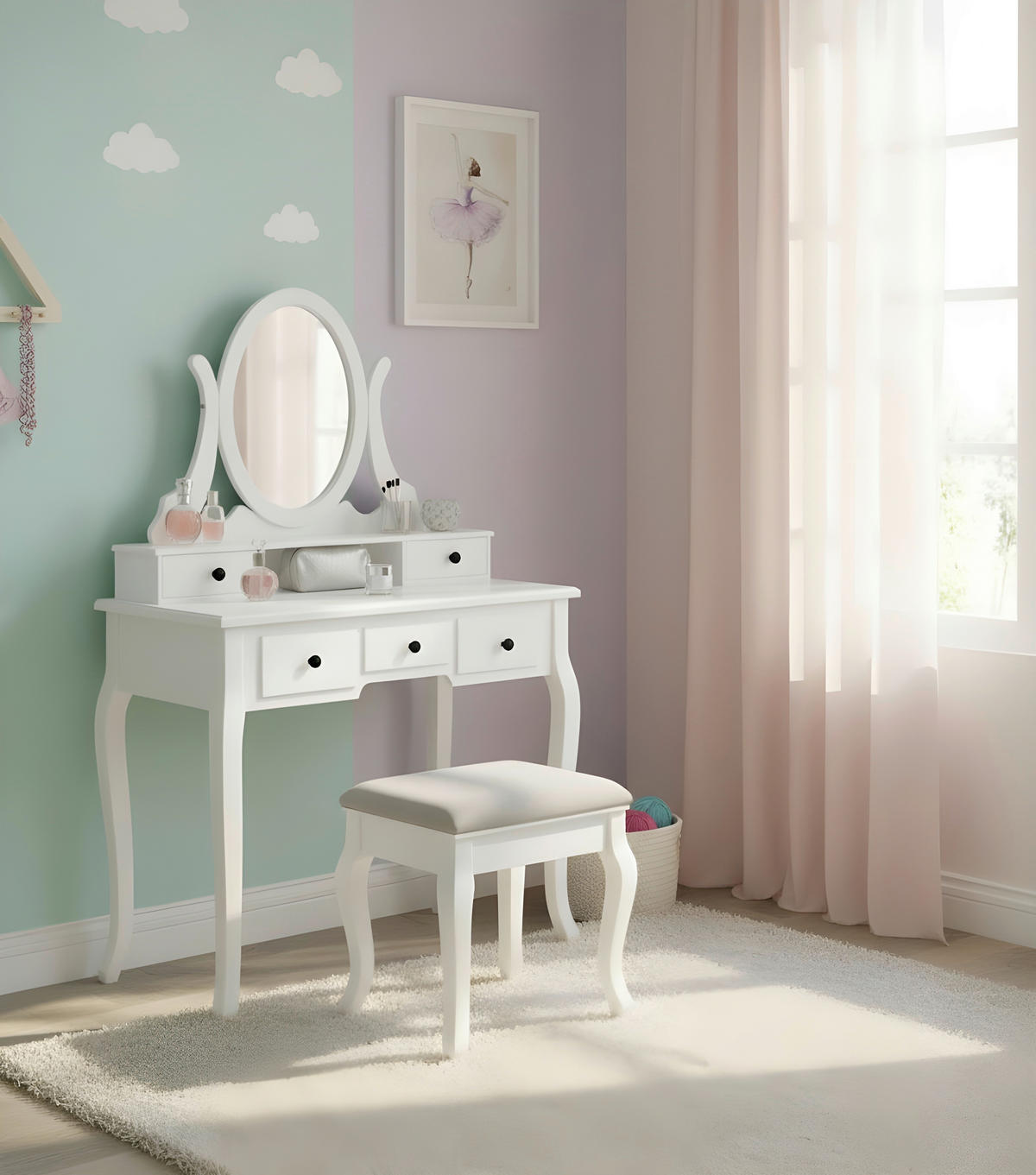 TOALETNÍ STOLEK, bílá, 97/40/142 cm - bílá/černá, Lifestyle, kov/dřevo (97/40/142cm) - Ambia Home