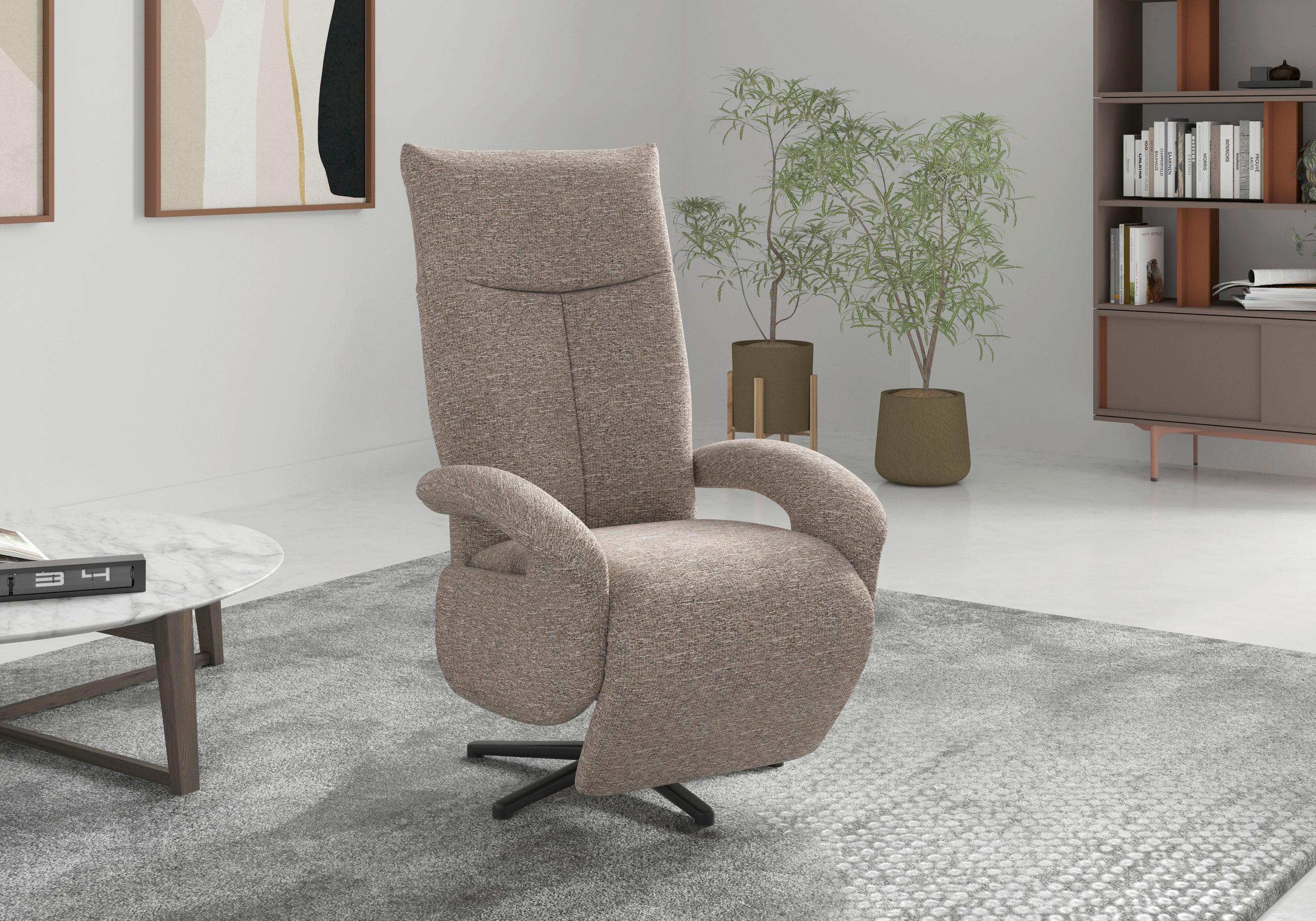SESSEL in Chenille Cappuccino  - Schwarz/Cappuccino, Modern, Textil/Metall (74/112/82cm) - Sit & More