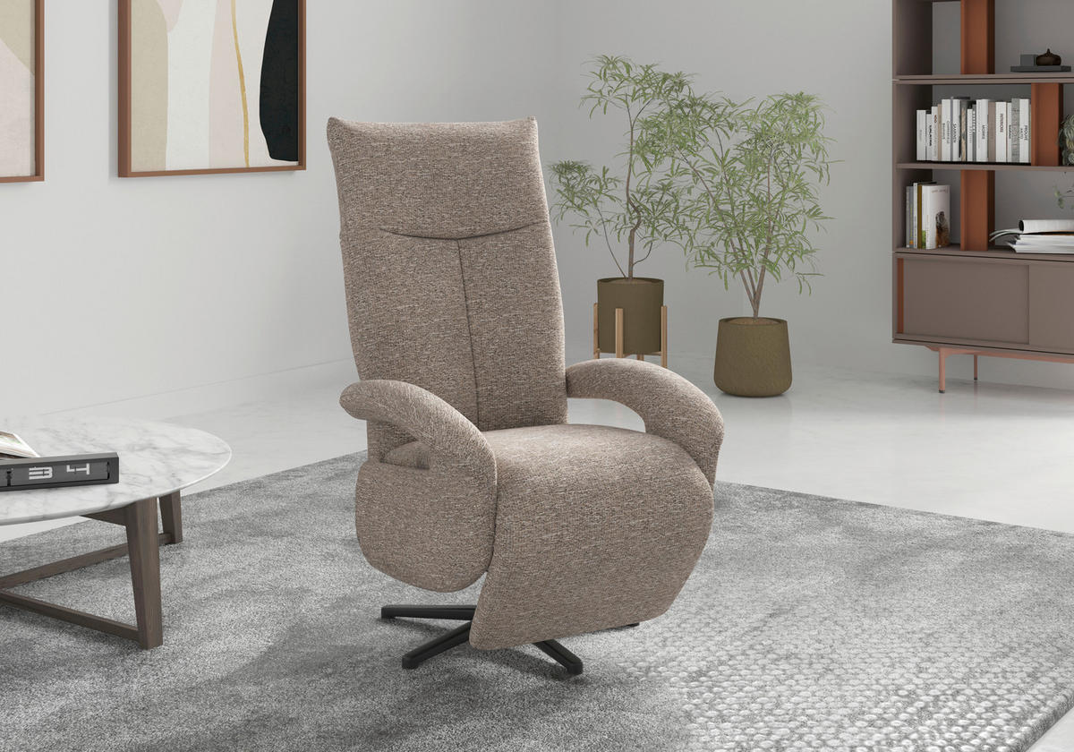 RELAXSESSEL Chenille Kopfteilverstellung, Rücken echt    - Schwarz/Cappuccino, MODERN, Textil/Metall (74/112/82cm) - Sit & More