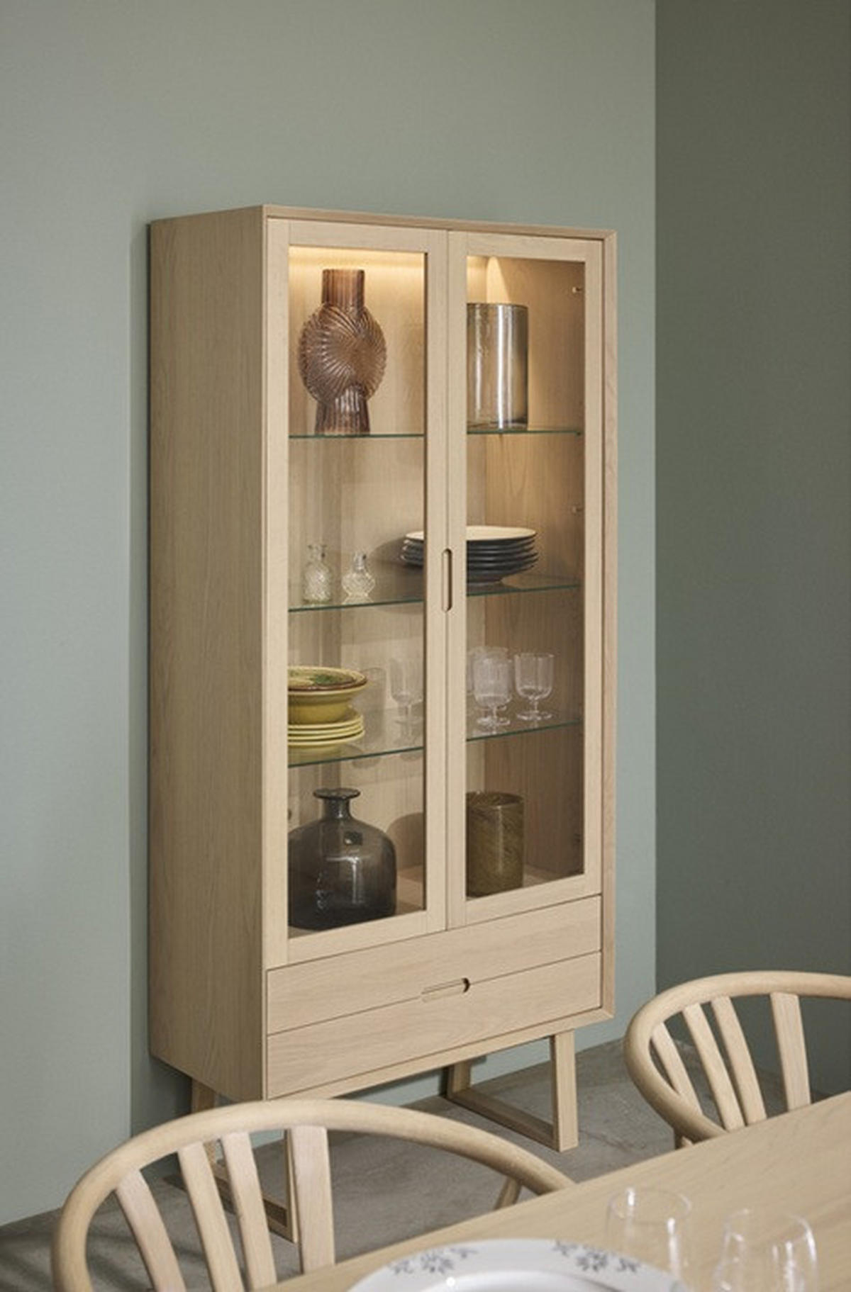 VITRINSKÅP  i faner, delar i massivt trä bok, ek, poppel ek Bianco  - ek Bianco, Design, trämaterial/trä (85/185/40cm) - Best Price