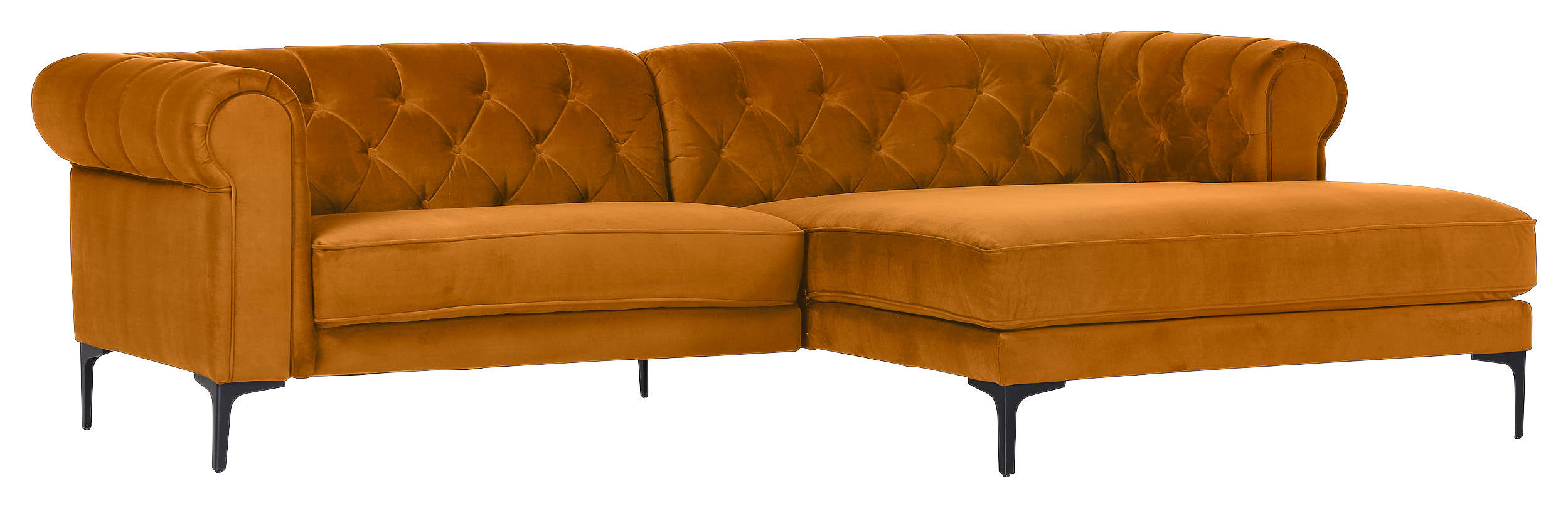 CHESTERFIELD-WOHNLANDSCHAFT Gelb Samt - Gelb/Schwarz, Design, Textil/Metall (260/155cm) - Carryhome