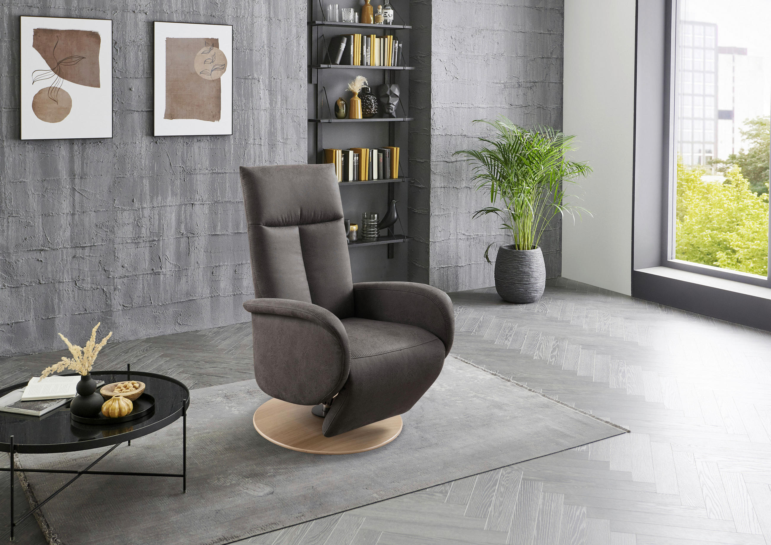 RELAXSESSEL Mikrofaser Anthrazit  - Eiche Bianco/Anthrazit, KONVENTIONELL, Holz/Textil (75/112/82cm) - Sit & More