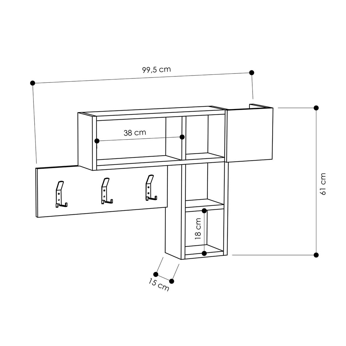WANDGARDEROBE - Eiche dunkel, Design, Holzwerkstoff (99.5/61/15cm) - Livetastic