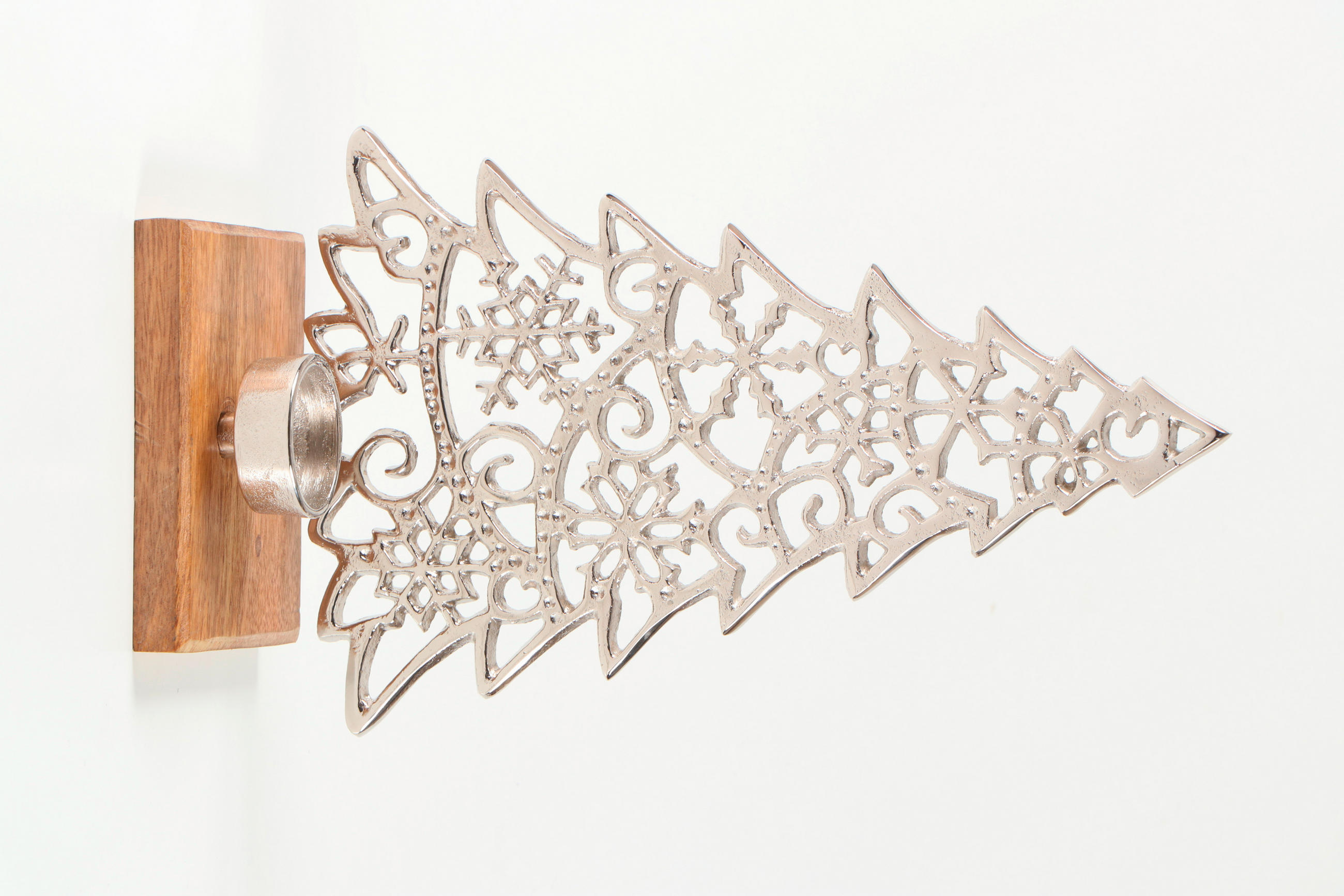 TEELICHTHALTER  - Naturfarben/Nickelfarben, LIFESTYLE, Holz/Metall (19/31,5/11cm) - X-Mas