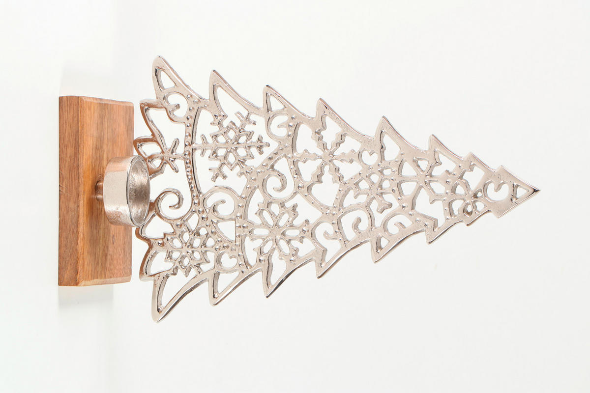 TEELICHTHALTER  - Naturfarben/Nickelfarben, LIFESTYLE, Holz/Metall (19/31,5/11cm) - X-Mas