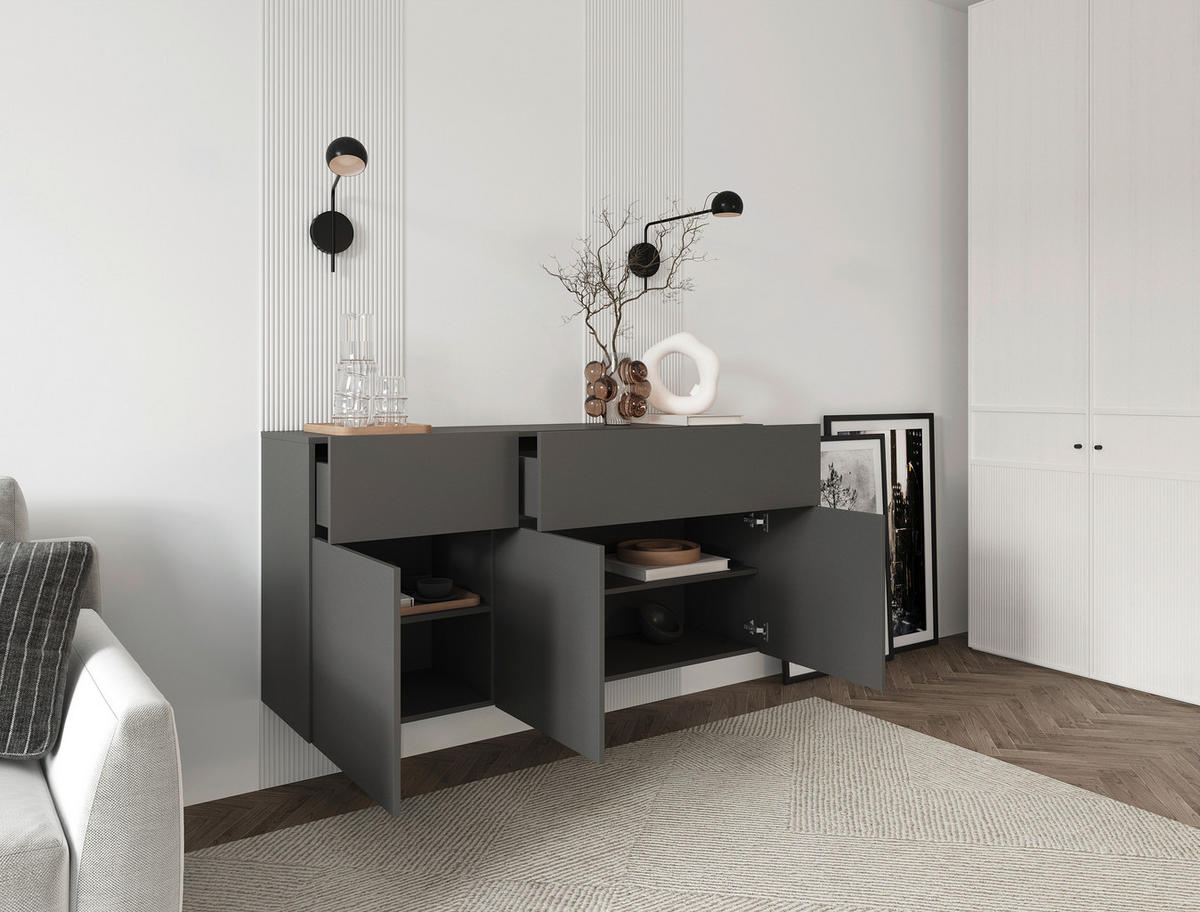 SIDEBOARD Newniq  in 150/75/42 cm  - Anthrazit, Design, Holzwerkstoff (150/75/42cm) - Hom`in