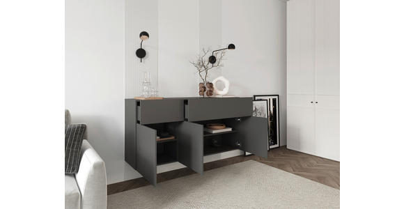 SIDEBOARD Newniq  in 150/75/42 cm  - Anthrazit, Design, Holzwerkstoff (150/75/42cm) - Hom`in