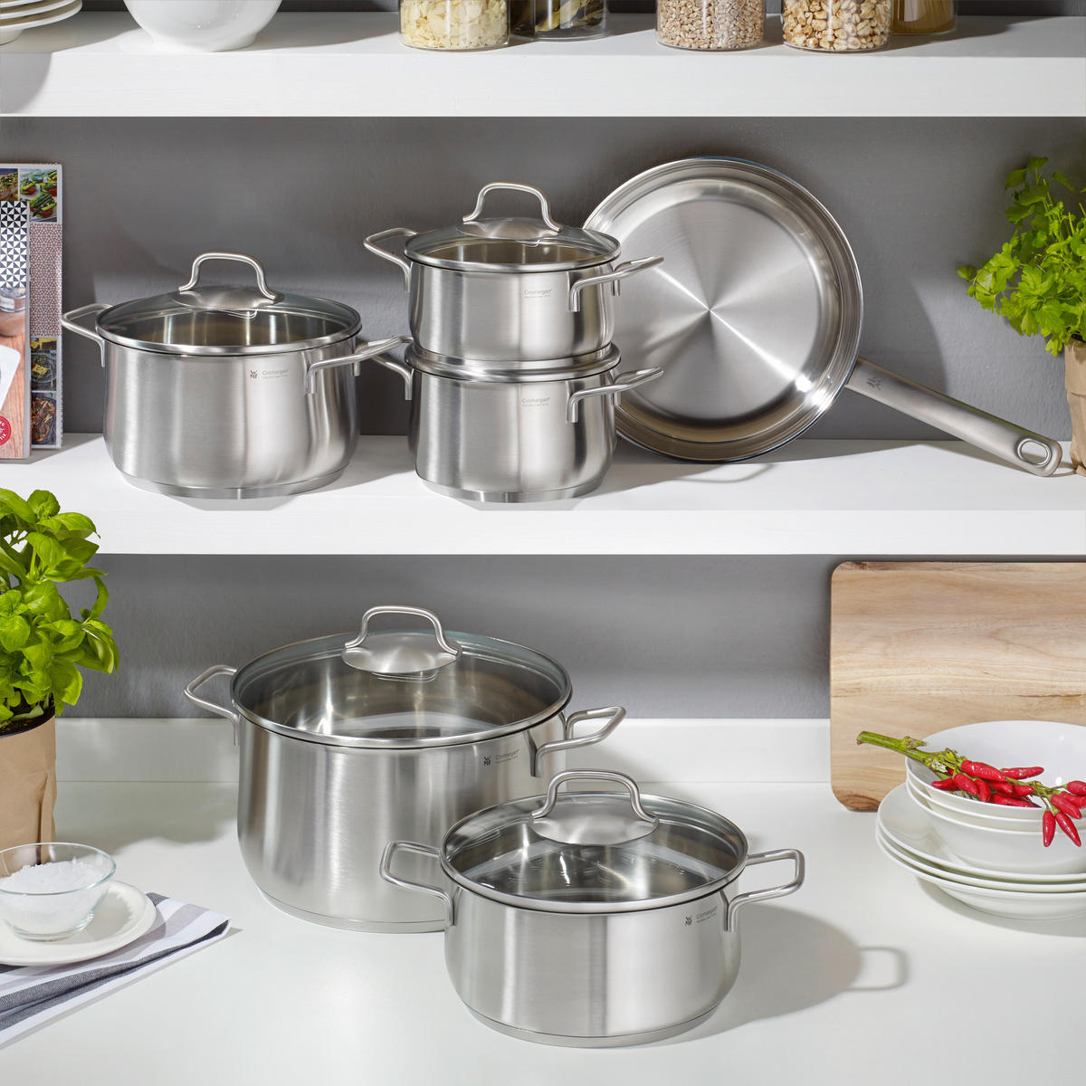 KOCHTOPFSET Brilliant 6-teilig  - Klar/Edelstahlfarben, Basics, Glas/Metall - WMF