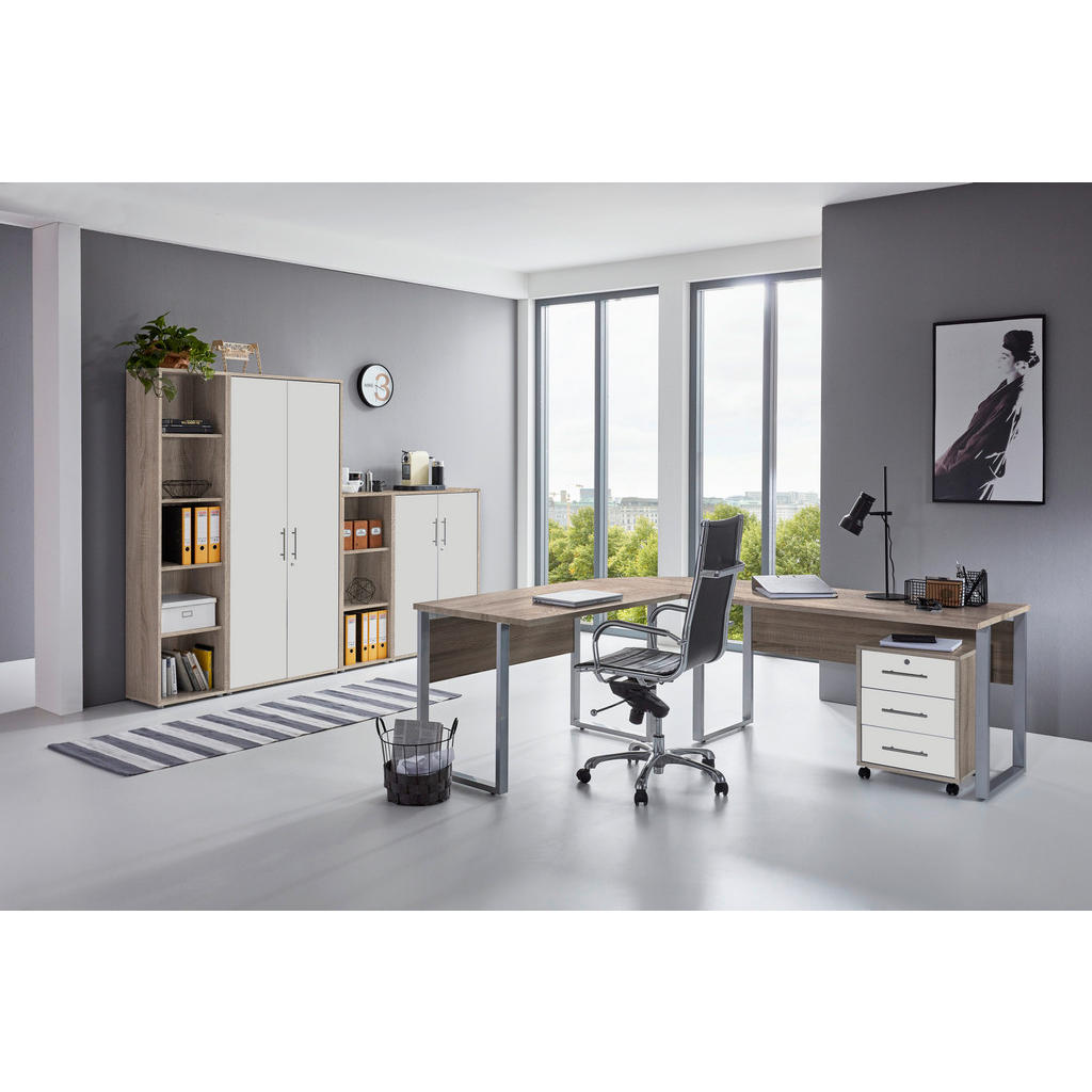 Thumbnail - Mid.you Aktenschrank Office Edition, Weiß, Sonoma Eiche, Holzwerkstoff, 2 Fächer, 84.5x114x33 cm, erweiterbar, in versch...