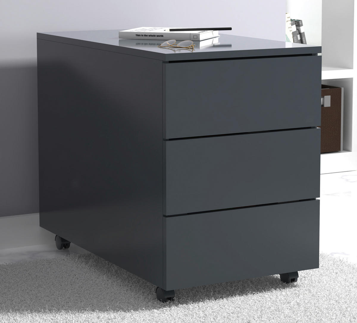ROLLCONTAINER Anthrazit  - Anthrazit, MODERN, Holzwerkstoff/Kunststoff (39/55/70cm) - MID.YOU