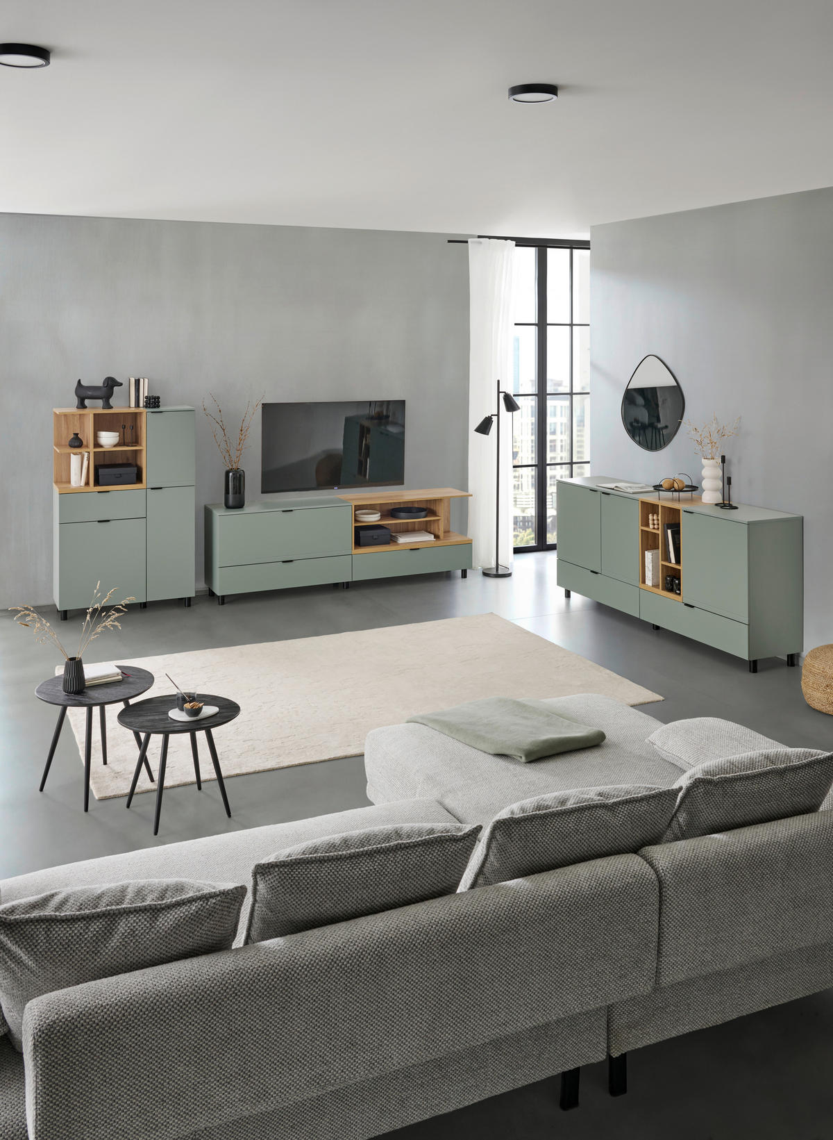TV-BÄNK  210,4/68,9/42 cm 2 låda(or) möbler i samma serie finns att köpa till, stående  - svart/salviagrön, Modern, metall/trämaterial (210,4/68,9/42cm) - Carryhome
