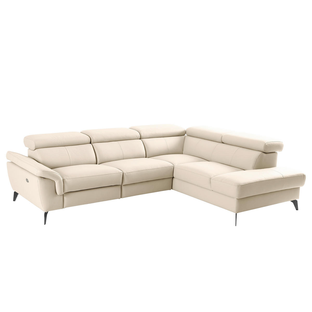 ECKSOFA SONO in Lederlook Echtleder Grau Bettkasten, Armteilverstellung, Kopfteilverstellung  265/210 cm  - Schwarz/Grau, Design, Leder/Textil (265/210cm) - Livetastic