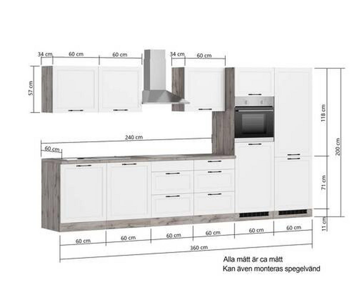 MODULKÖK 360 cm   i grå, ek Wotan  - ek Wotan/svart, Lifestyle, metall/trämaterial (360cm) - Held