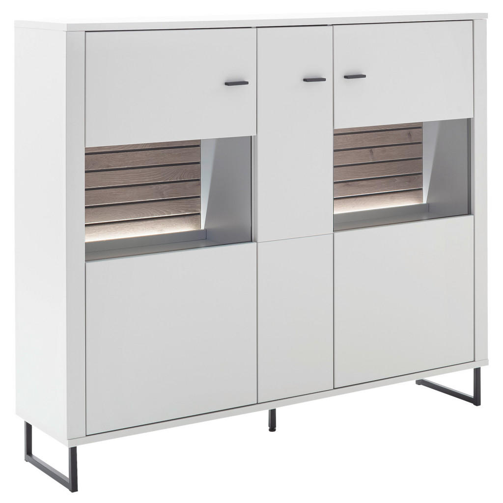 Thumbnail - Stylife Highboard, Weiß, Eiche, Metall, 9 Fächer, 159x136x37 cm, Typenauswahl, Beimöbel erhältlich, Wohnzimmer, Kommoden...