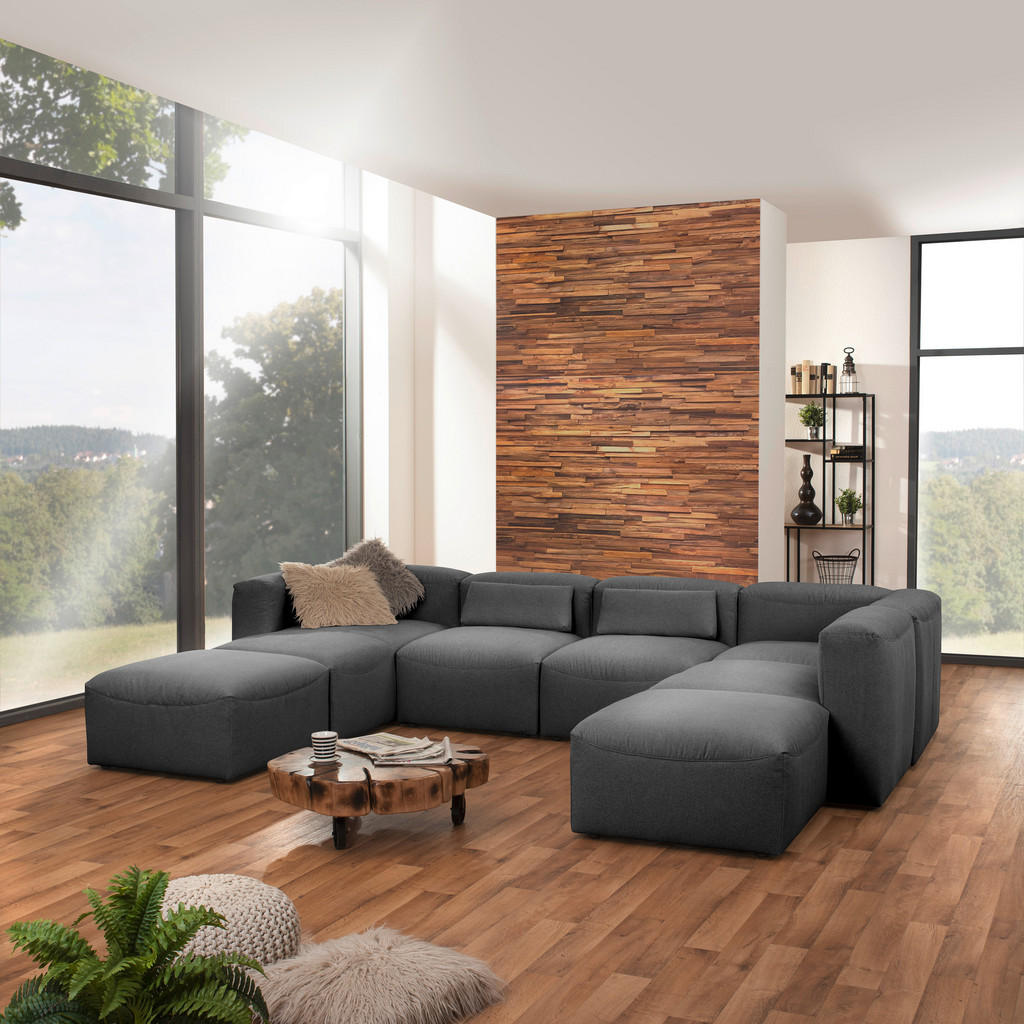 Thumbnail - Max Winzer Wohnlandschaft, Anthrazit, Textil, 8-Sitzer, U-Form, 350x250 cm, Goldenes M, Made in Germany, Typenauswahl, R...