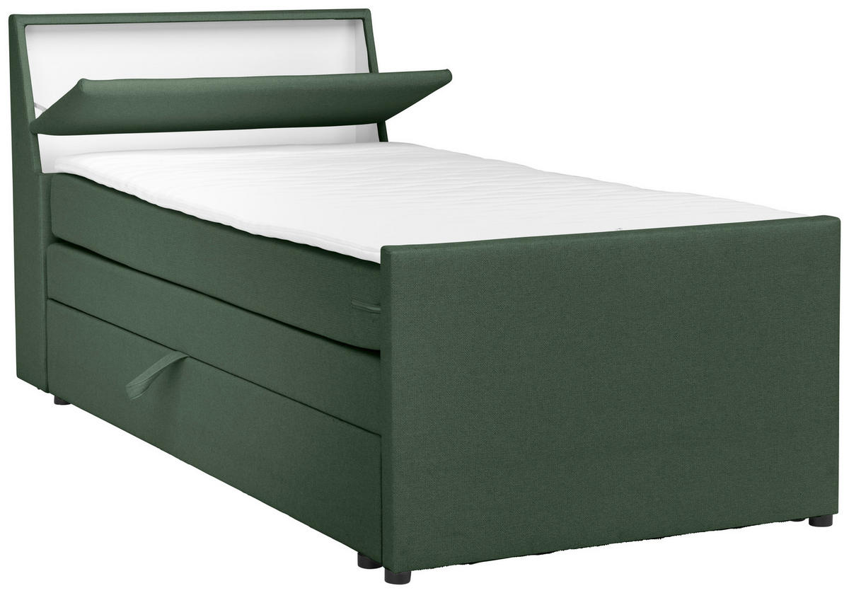 BOXSPRING-ÁGY 100/200 cm  zöld  - fekete/zöld, Modern, textil/fa (100/200cm) - MID.YOU