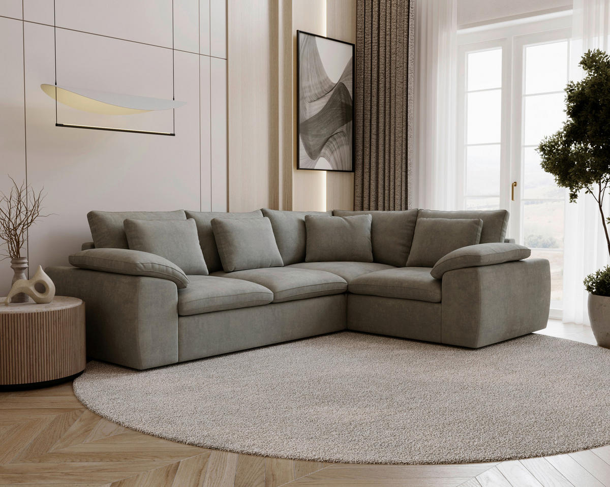 ECKSOFA Chenille Grau  - Schwarz/Grau, Design, Kunststoff/Textil (289/216cm) - Livetastic