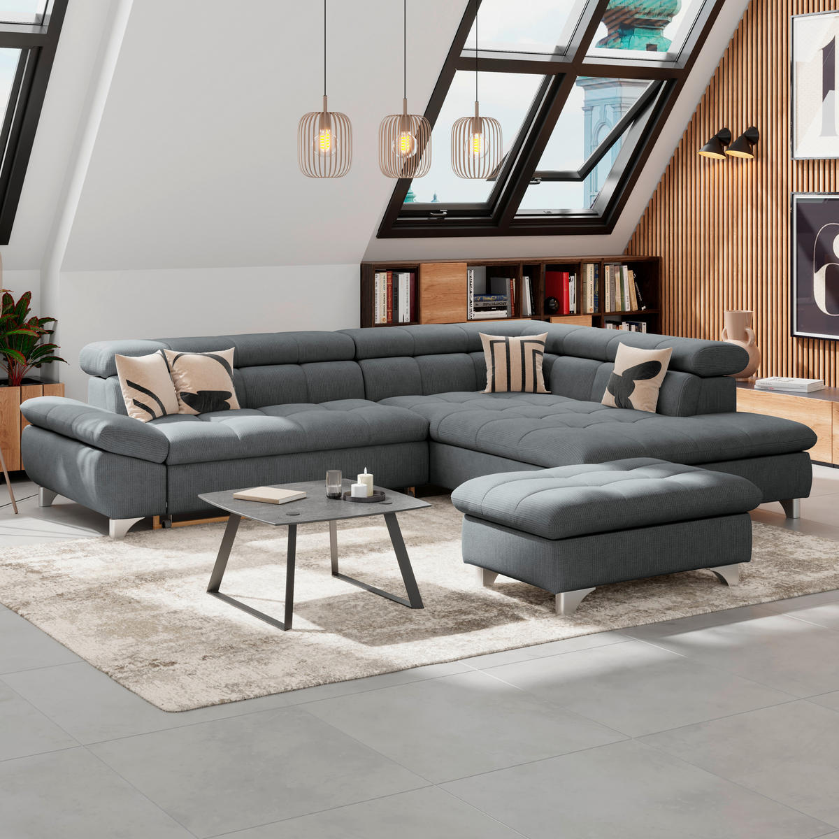 HOCKER Chenille Graphitfarben  - Chromfarben/Graphitfarben, KONVENTIONELL, Textil/Metall (108/46/108cm) - Livetastic
