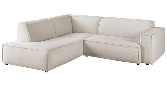 ECKSOFA in Cord Weiß  - Schwarz/Weiß, KONVENTIONELL, Kunststoff/Textil (224/254cm) - Hom`in